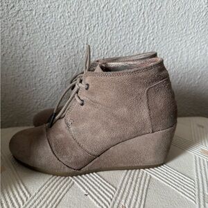 TOMS Tan Wedge Ankle Boots with Suede Finish